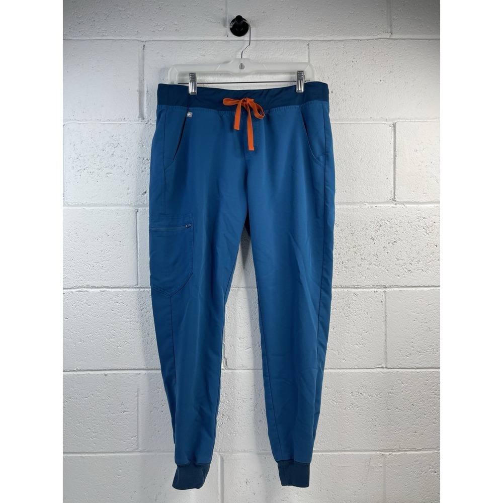 Figs women's Zamora Jogger Scrub Pants‎ Alps Blue Color With Orange Drawstring S